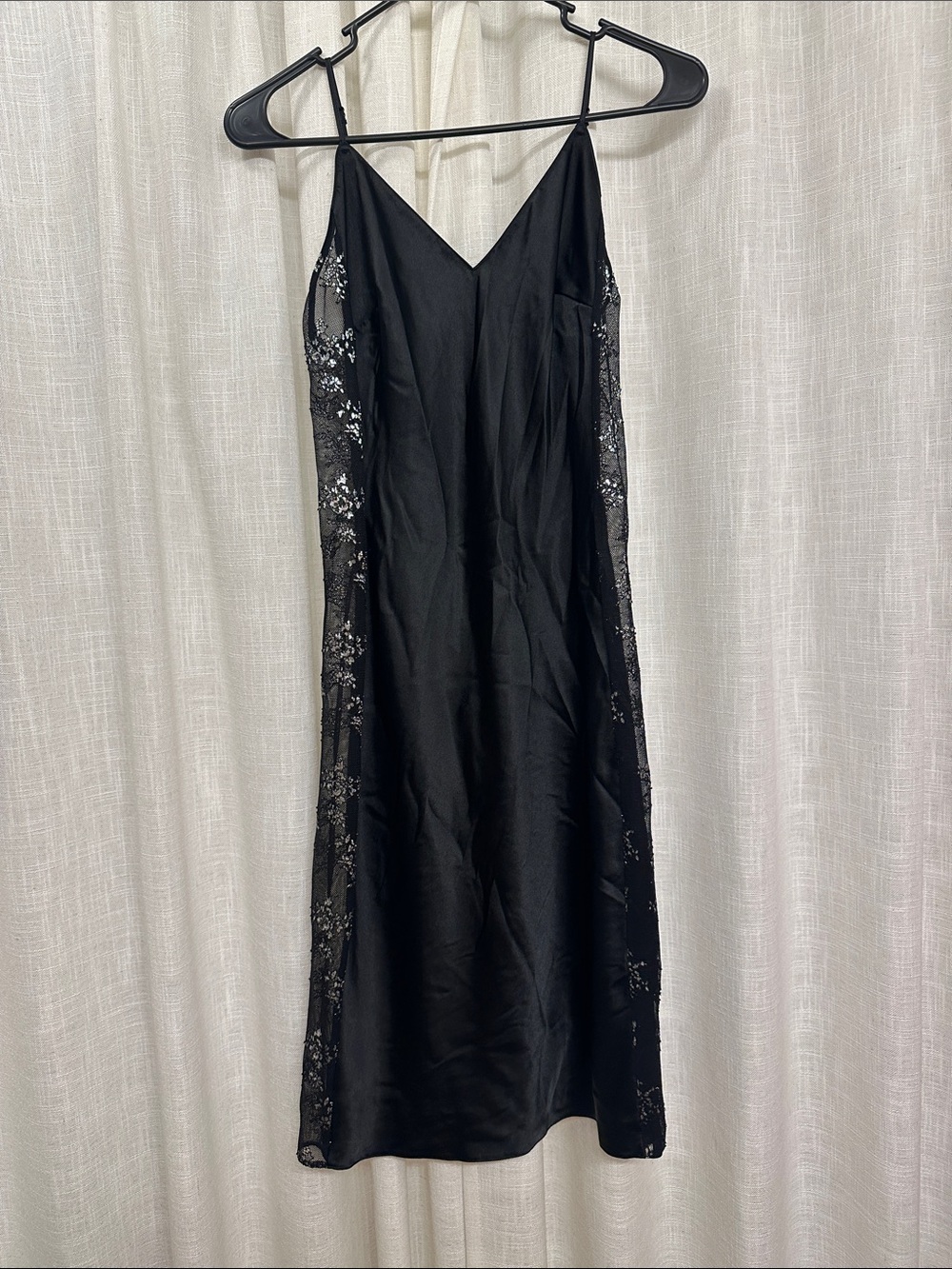 Victoria's Secret Black Satin Slip with Lace Insets